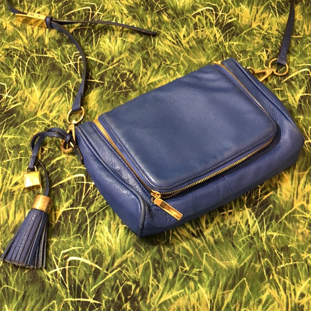 G.I.L.I. Haloguard Blue Leather Crossbody Purse
